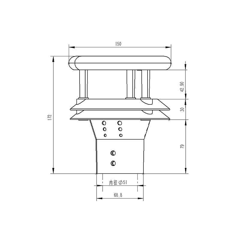 超聲波風(fēng)速風(fēng)向一體傳感器產(chǎn)品尺寸圖